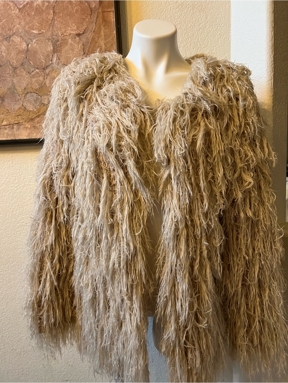 Free People XS up to M fit bigger Plush Shaggy Faux Fur Jacket - Beige